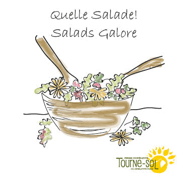 Illustration d'un grand bol blanc avec Collection Quelle Salade ! - 22,45$ par Tourne-Sol, posé sur un tapis rouge avec des chandeliers de chaque côté. Les projecteurs brillent et l'arrière-plan présente des rayons verts émanant du centre. Des étincelles entourent le bol, mettant en valeur son contenu.