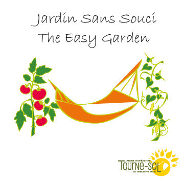 Illustration d'une main arrosant des plantes avec des gouttelettes symbolisant la croissance. Au-dessus de la main, est suspendue une banderole avec des drapeaux intitulés « A », « B » et « C ». Le fond présente des rayures diagonales pastel de bleu, rose et jaune, mettant subtilement en valeur des variétés comme la Carotte Kuroda Chantenay et le Haricot Nain Jaune Rocdor de la Collection Tourne-Sol Jardin Facile - 22,45$.